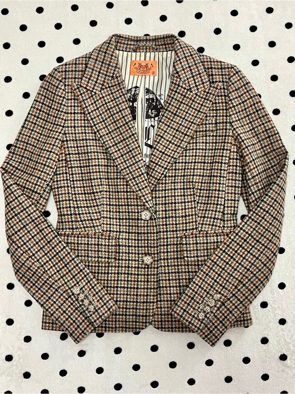 Rare Vintage Y2K Juicy Couture Plaid Wool Riding Blazer Size S